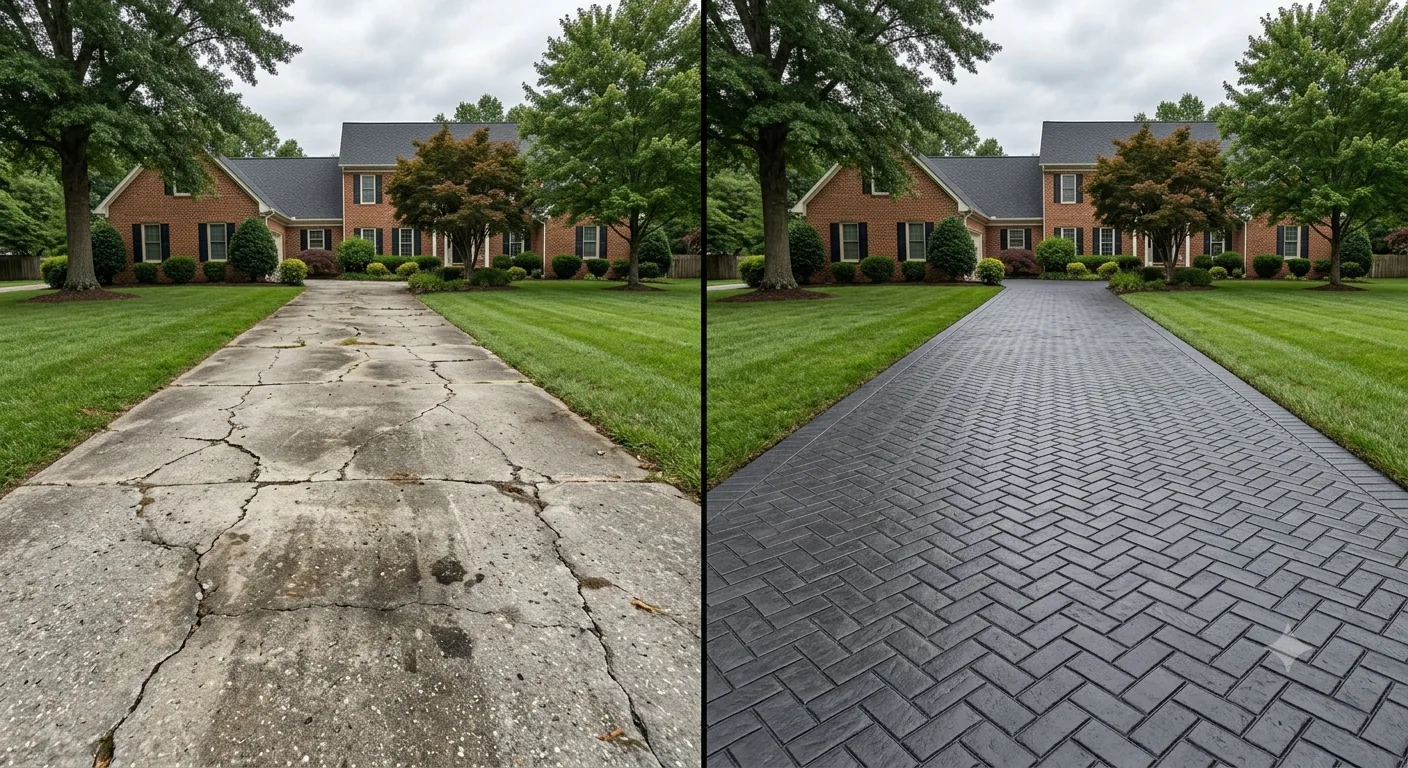 Stamped concrete before and after Suffolk, VA